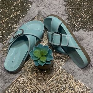 🌹Marc Fisher • Mint Like New Casual Faux Leather Slide Sandals Buckle Detail